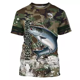 Pêche du Saumon, Cadeau Original Pêcheur, Camouflage Pêche, Tee Shirt, Sweat à capuche, Vêtement Anti UV, Cadeau Personnalisé Po