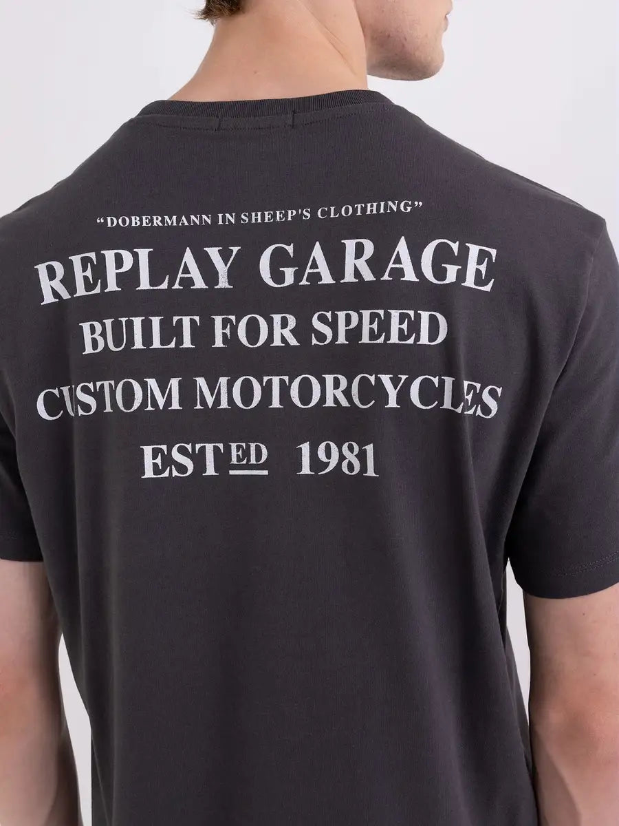 Replay PE24 T-Shirt in Jersey con Stampa Motorcycle Black Man