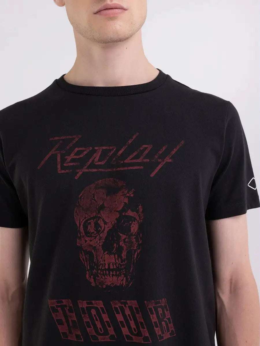 Replay PE24 T-Shirt in Jersey con Stampa Teschio Black Man