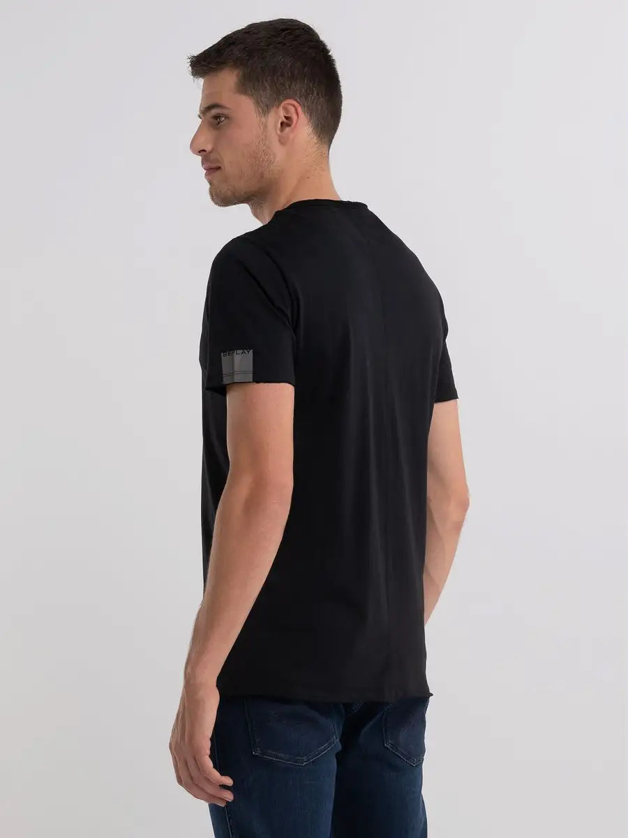 Replay PE24 T-Shirt in Jersey con Taglio a Vivo Black Man