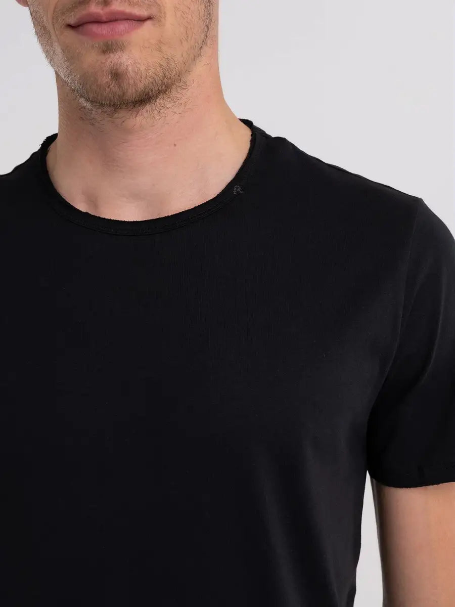 Replay PE24 T-Shirt in Jersey con Taglio a Vivo Black Man