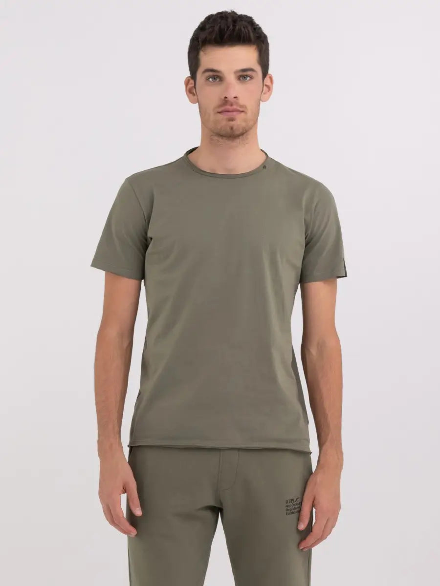 Replay PE24 T-Shirt in Jersey con Taglio a Vivo Light Military Man