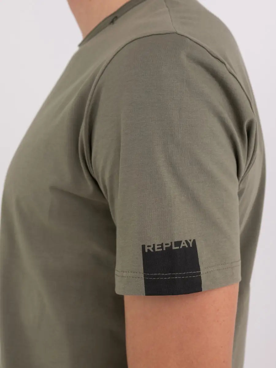 Replay PE24 T-Shirt in Jersey con Taglio a Vivo Light Military Man