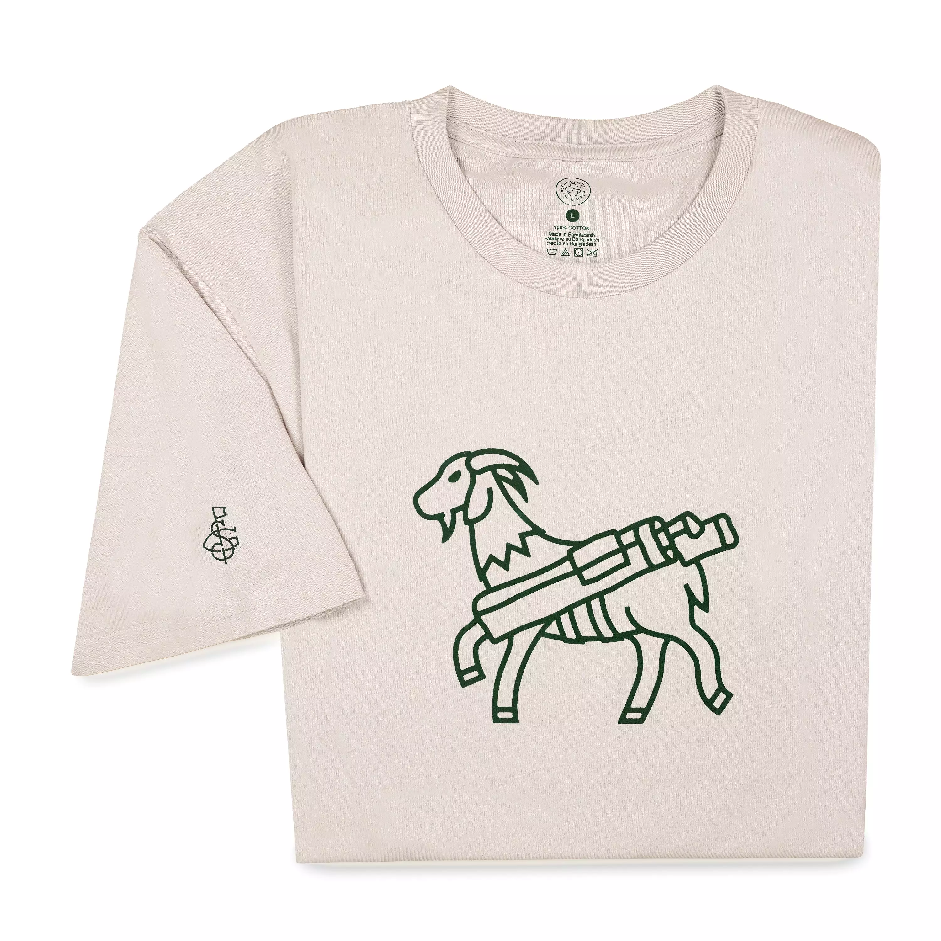 Seamus Goat T-Shirt - Green on Bone