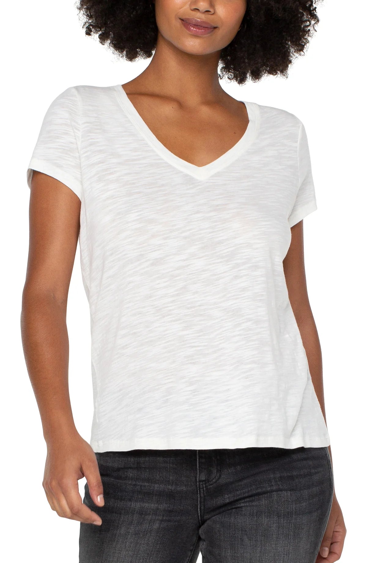 SLIM FIT V-NECK SLUB KNIT TEE-White