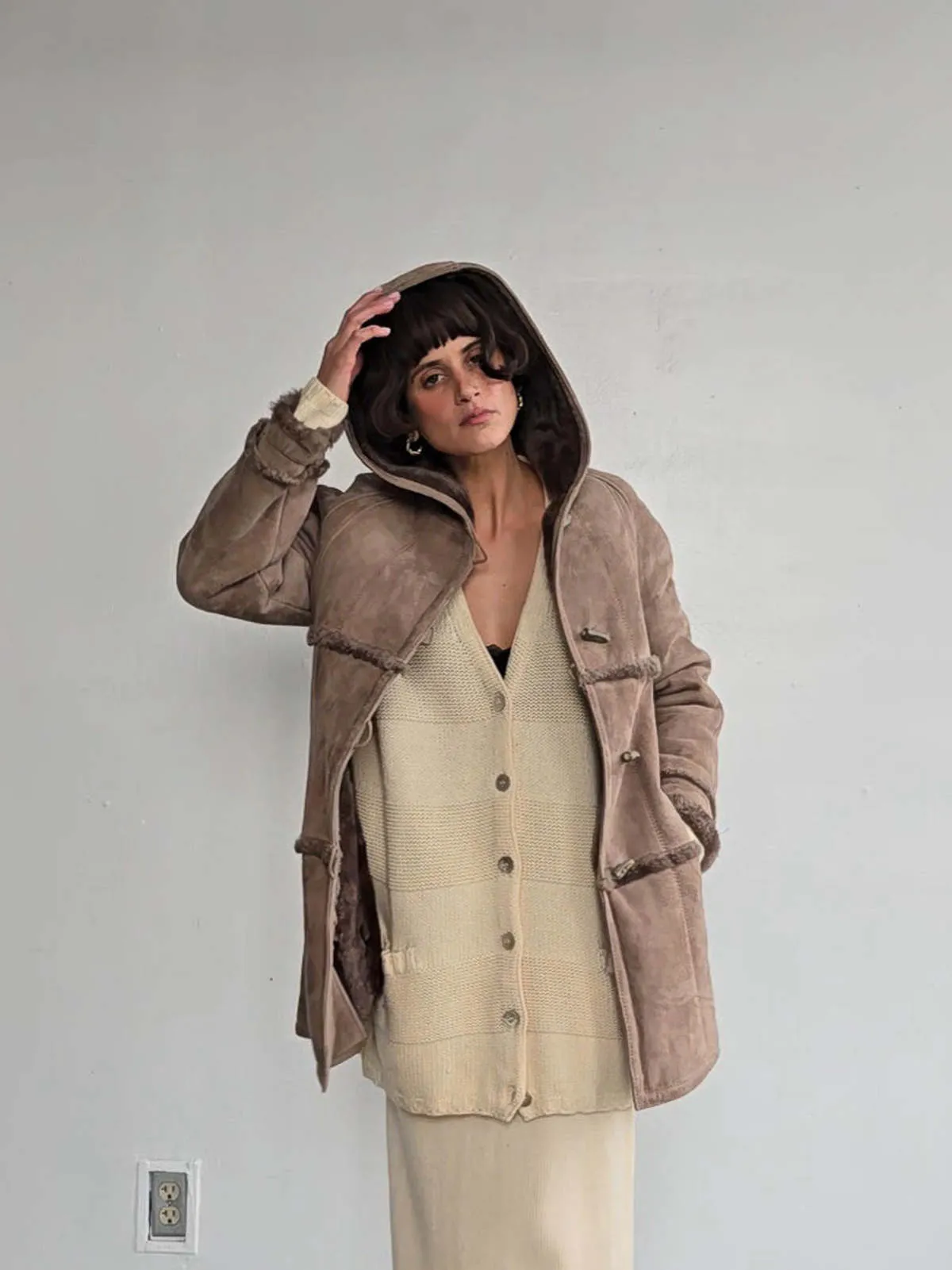 Soft Quilted Shearling Coat - Fawn