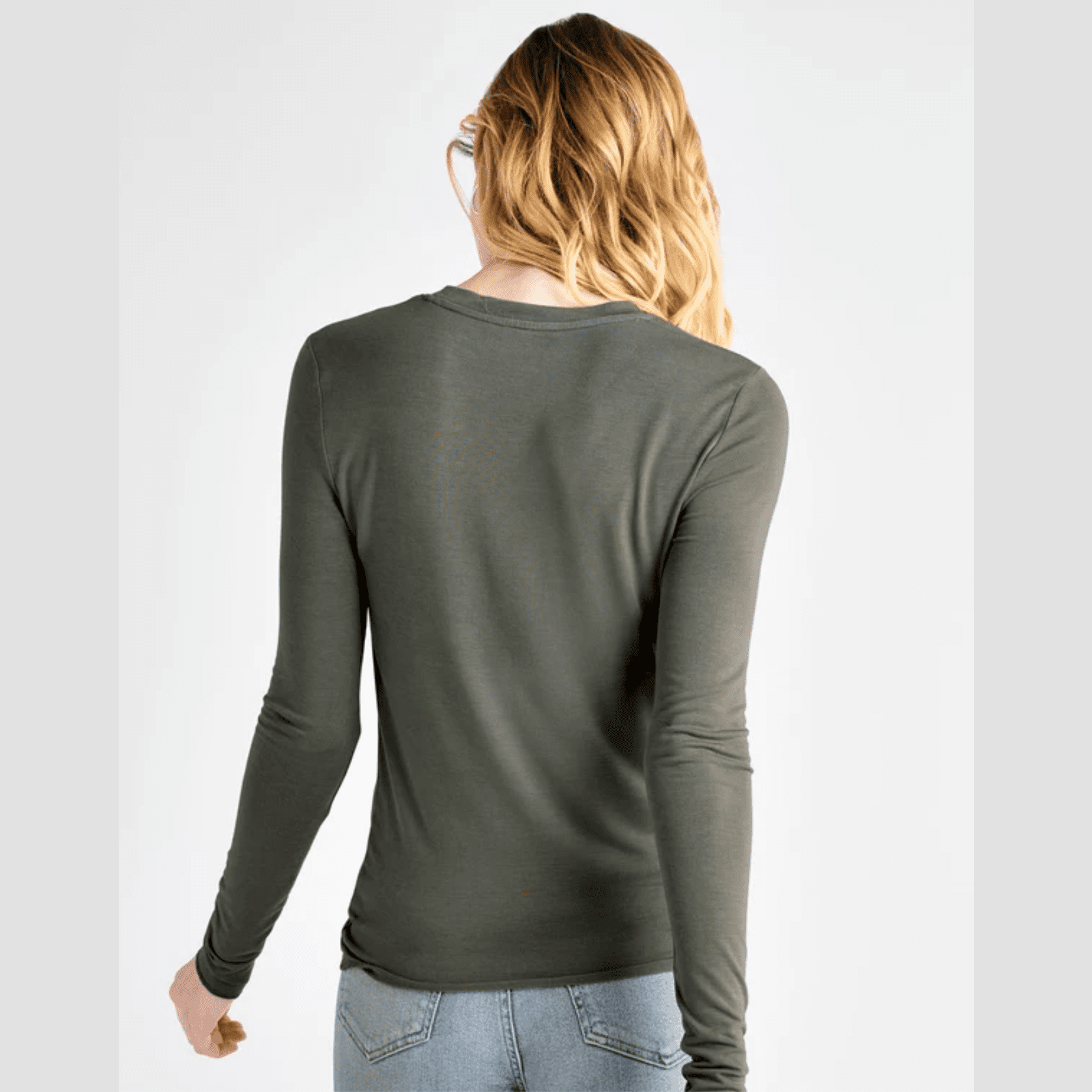 Splendid Long Sleeve Tee - White - Vintage Olive - Black