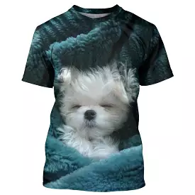 T shirt Tee Femme Bleu 3D Imprimer Chien Mignon Du Quotidien Fin De Semaine Basique Col Rond Normal Standard Chien 3D Peinture -