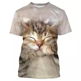 T shirt Tee Femme Marron 3D Imprimer Chat Mignon Du Quotidien Fin De Semaine Basique Col Rond Normal Standard Chat 3D Peinture -