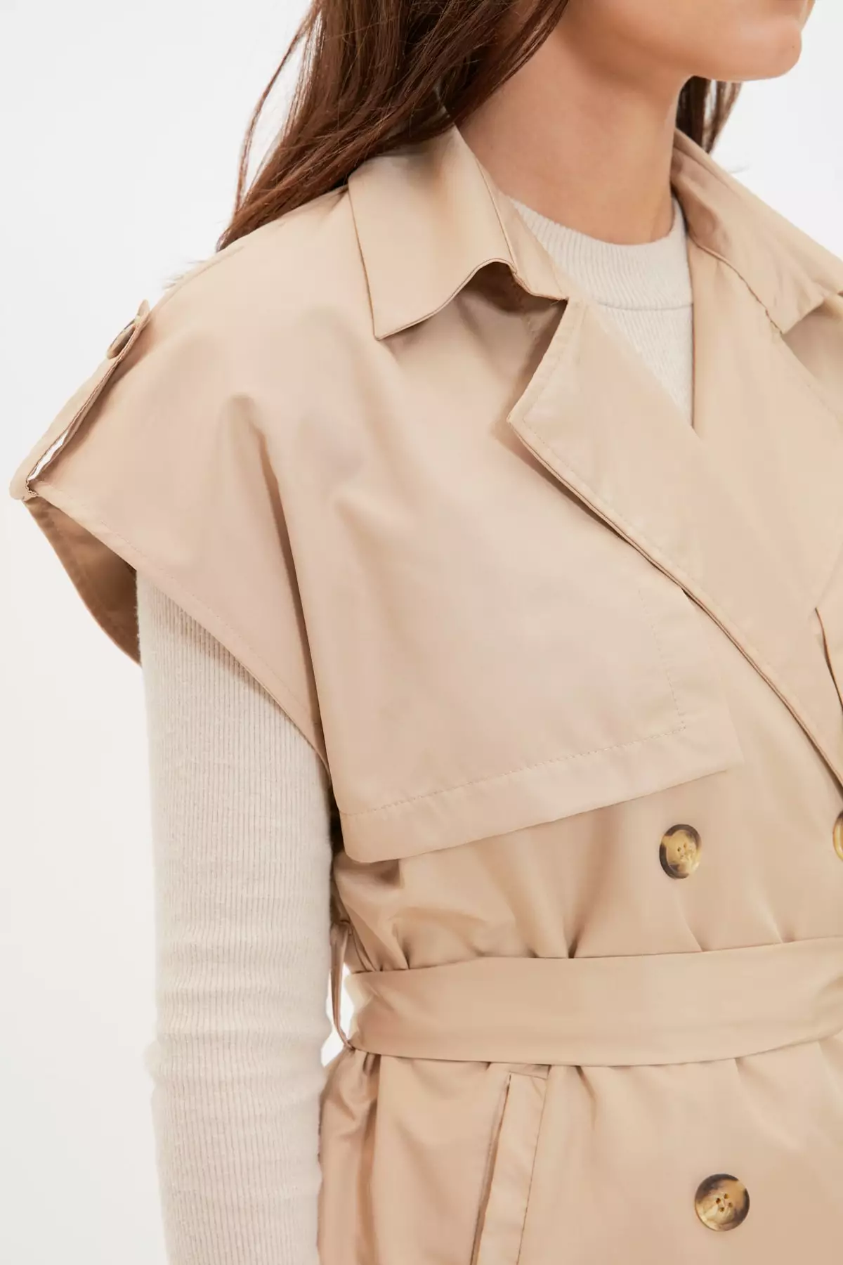 Trendyol Belted Waist Double Pocket Trench Coat