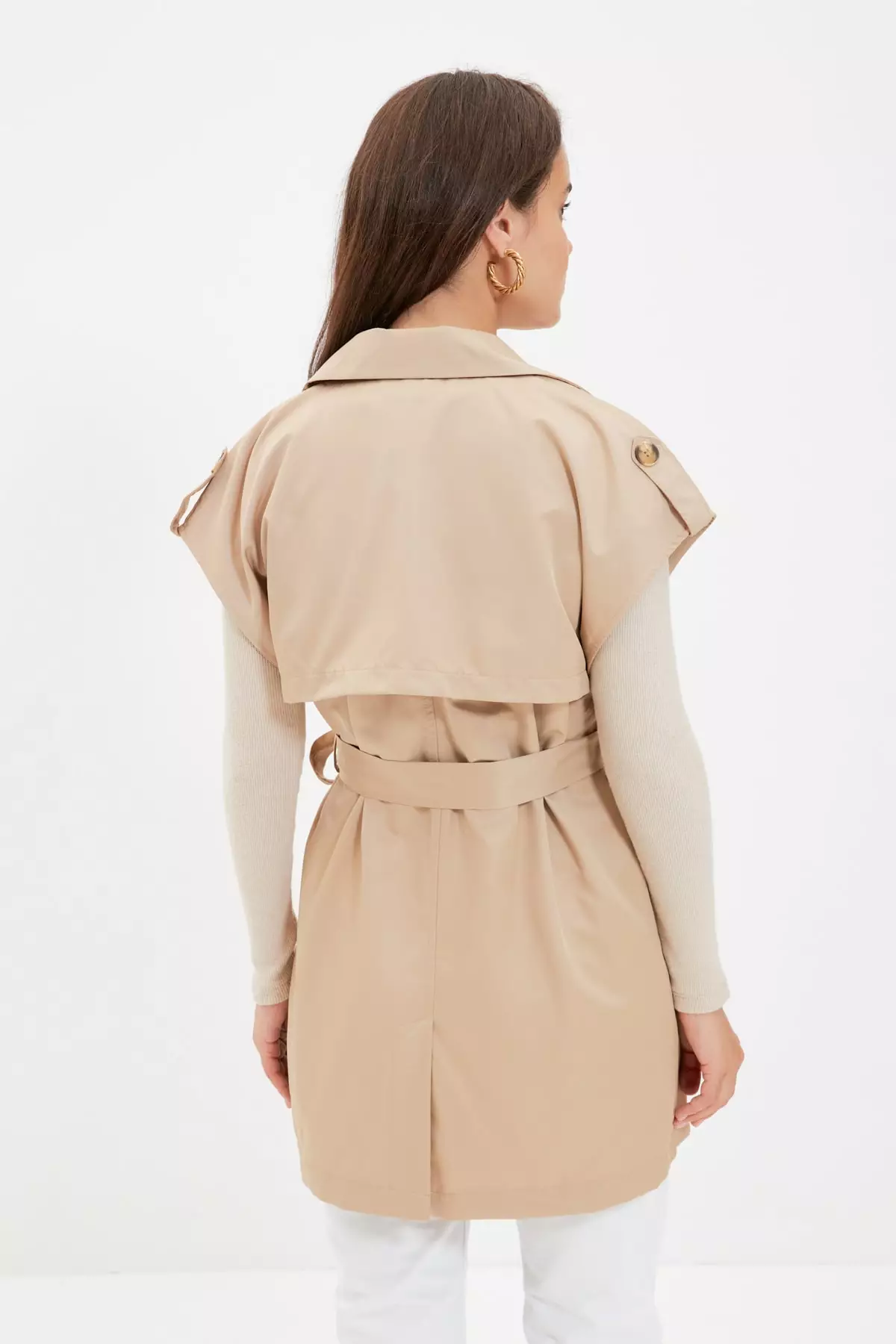 Trendyol Belted Waist Double Pocket Trench Coat