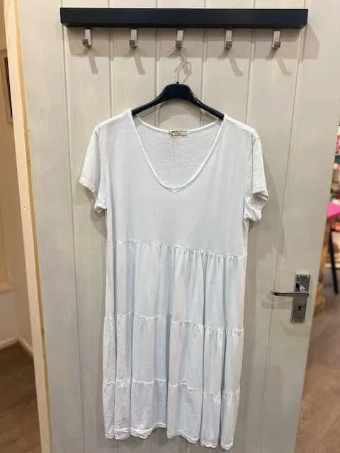 V NECK  TEE SHIRT SHORT DRESS WHITE