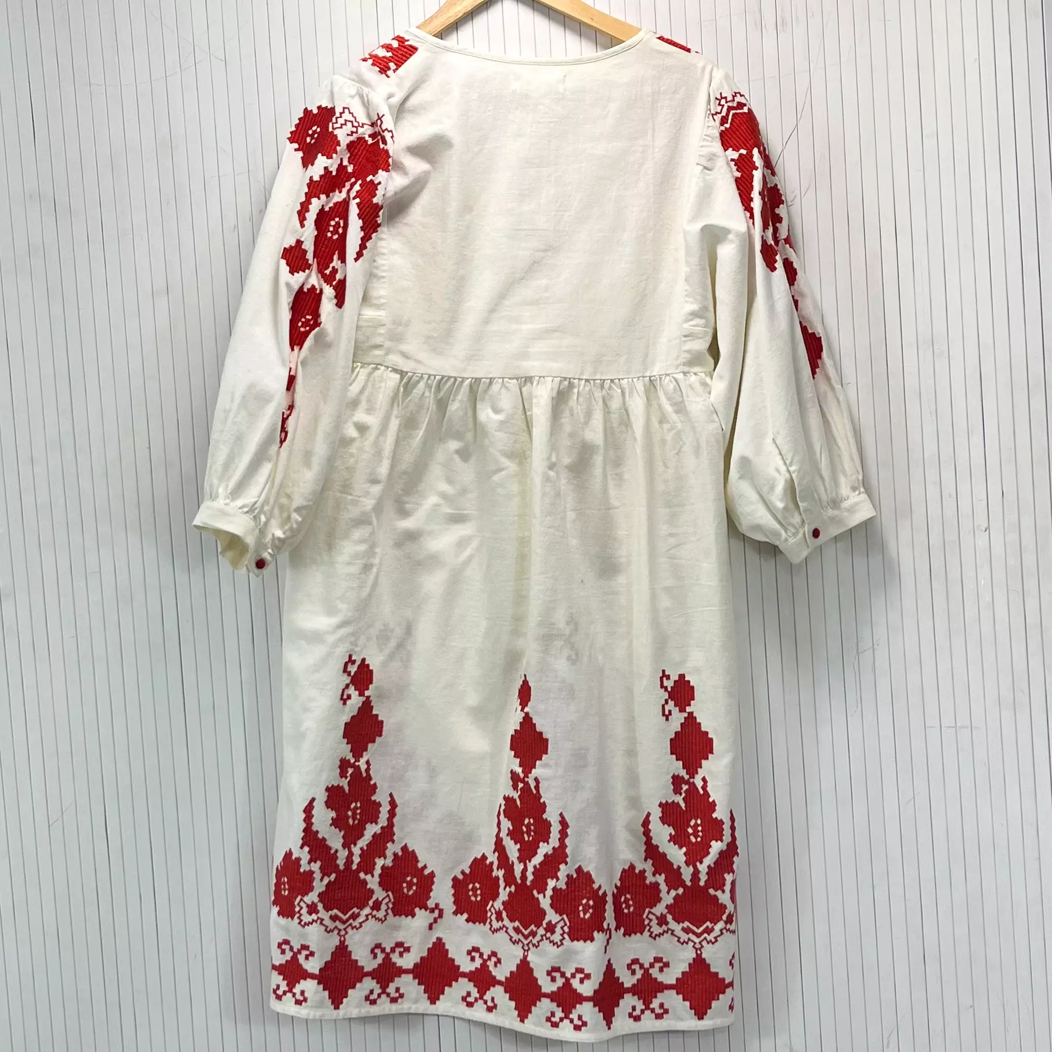 Velvet Brand New Ecru & Red Embroidered Cotton Tunic Dress S/M