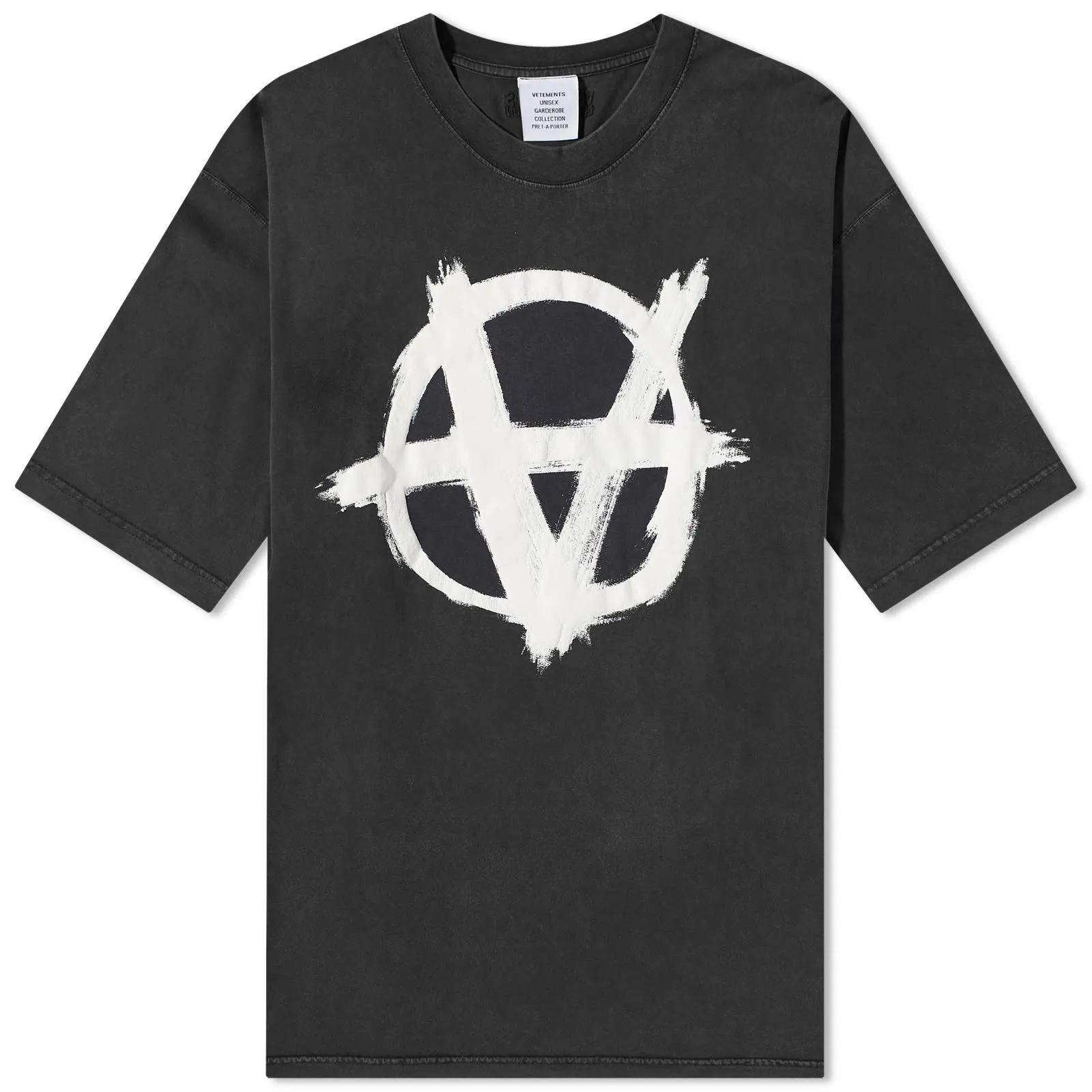 VETEMENTS Reverse Anarchy Logo T-ShirtWashed Black & White