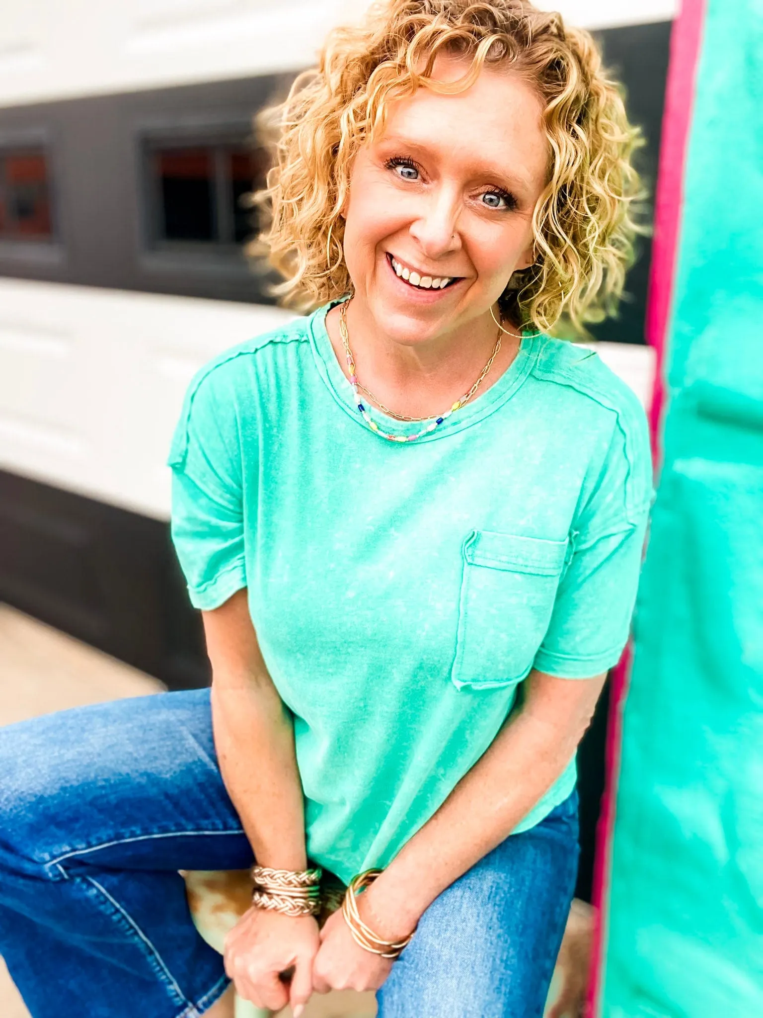 Vintage Wash Pocket Tee- Green