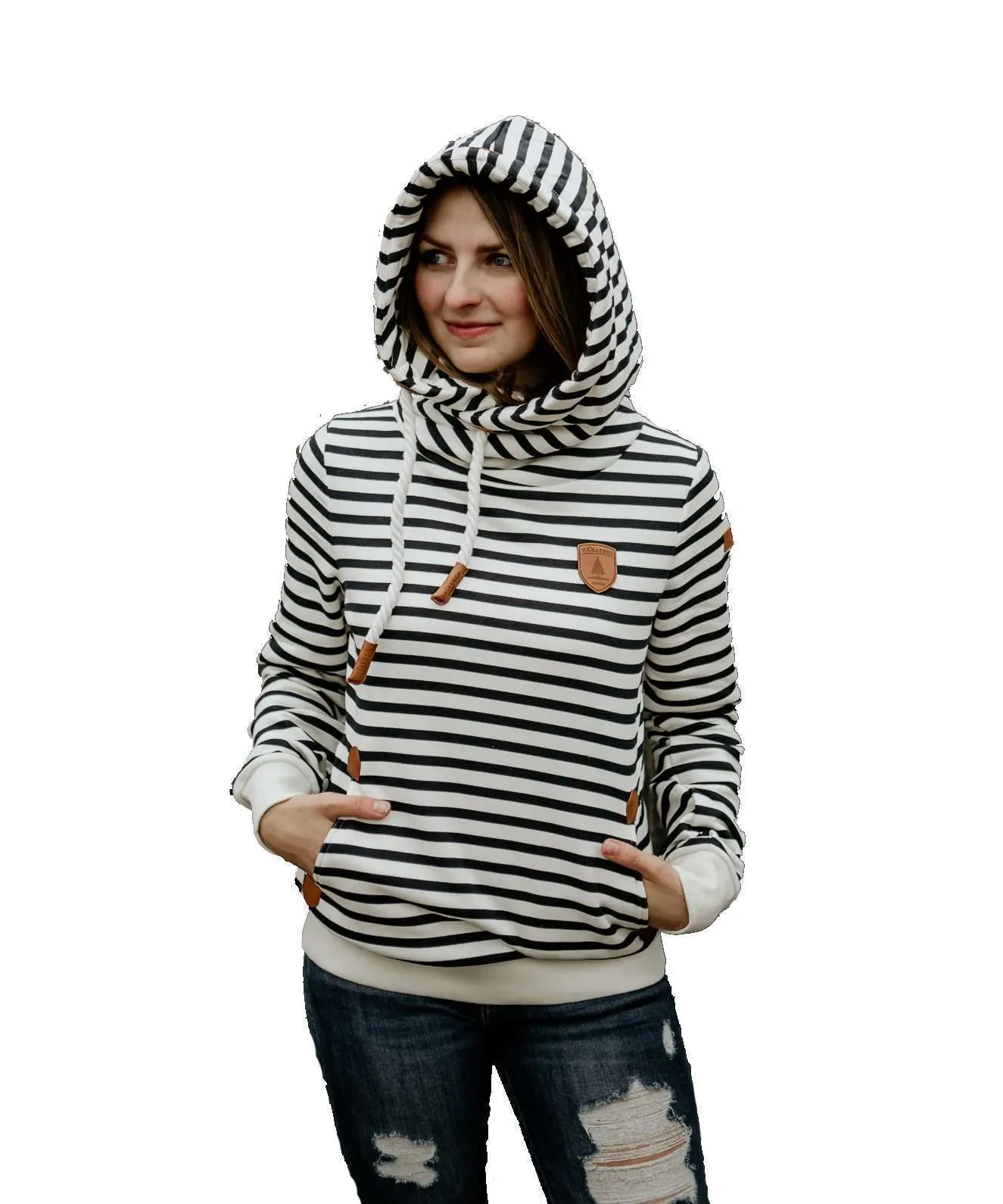 WANAKOME Ladies Artemis Hoodie – Navy/Ivory Stripe