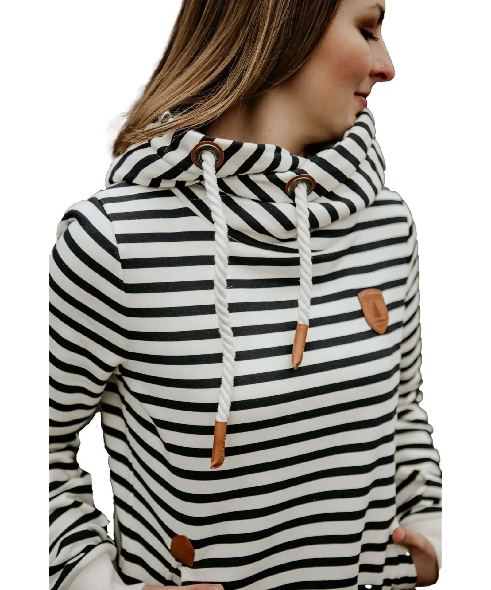 WANAKOME Ladies Artemis Hoodie – Navy/Ivory Stripe