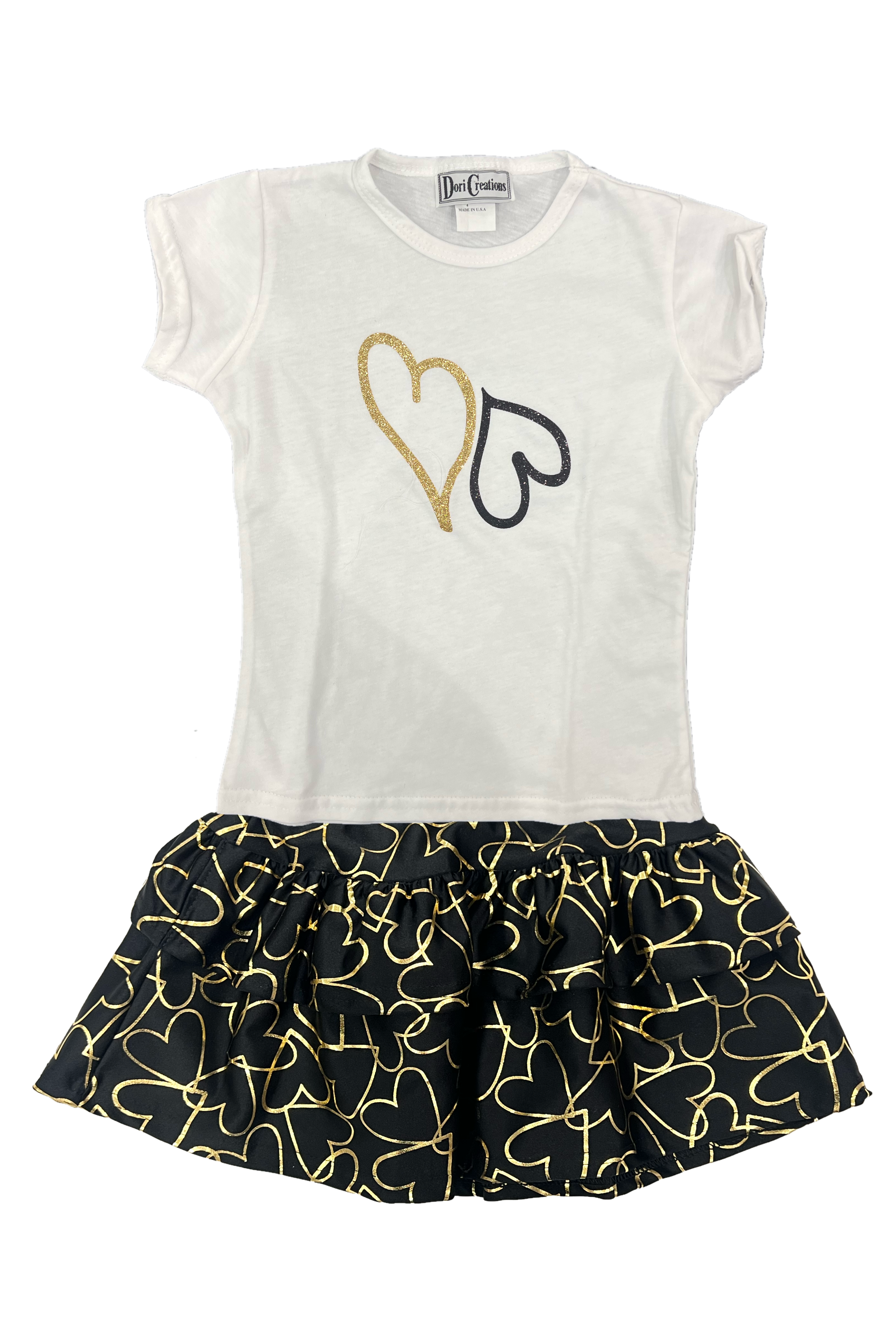 White Black Gold Glitter Heart Tee