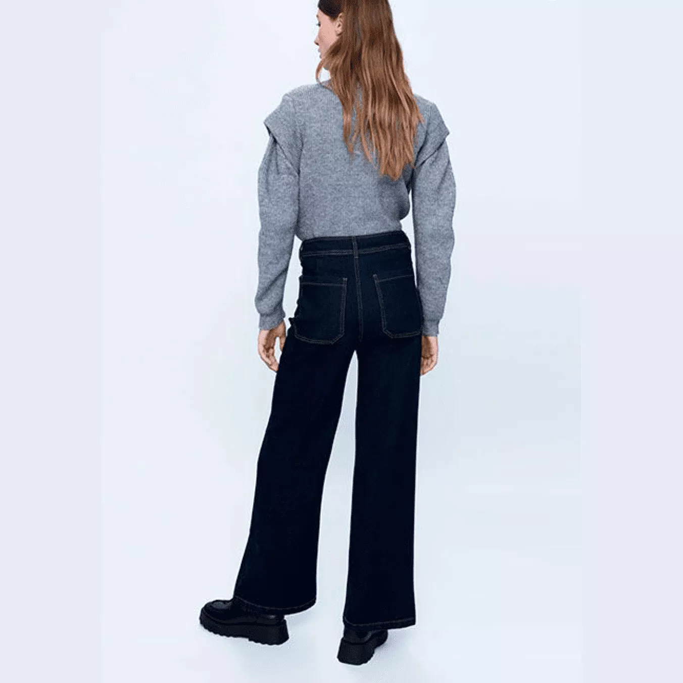 Wild Pony High Waist Wide Straight Leg Denim Pants in Dark Blue