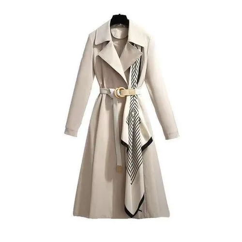 Women's British Style Solid Color Pocket Belt Single Breasted Coat Trench Coat