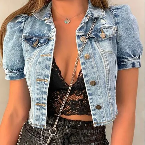 Women's Punk Streetwear Printing Single Breasted Coat Denim Jacket