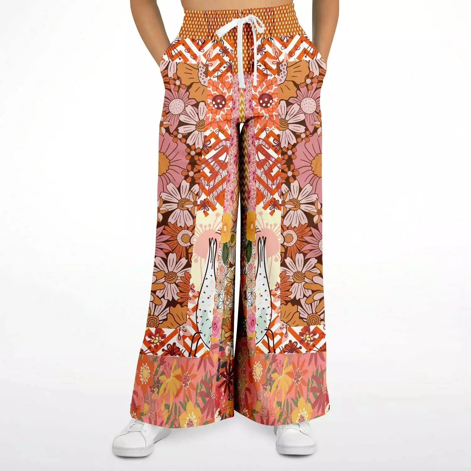 Yogananda Pink Floral Patchwork Eco-Poly Stretchy Phat Bellbottoms