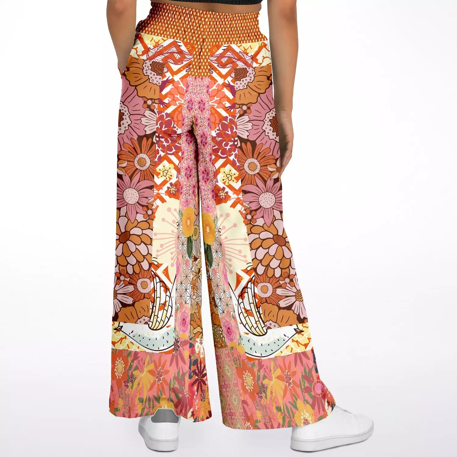 Yogananda Pink Floral Patchwork Eco-Poly Stretchy Phat Bellbottoms